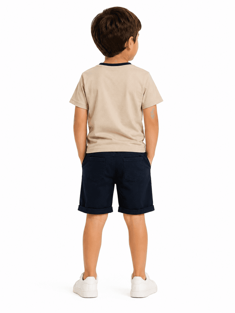 ESSO MANDOLİN Boys' Premium Cotton T-Shirt and Shorts Summer Outfit Set - Beige (3 years) 2
