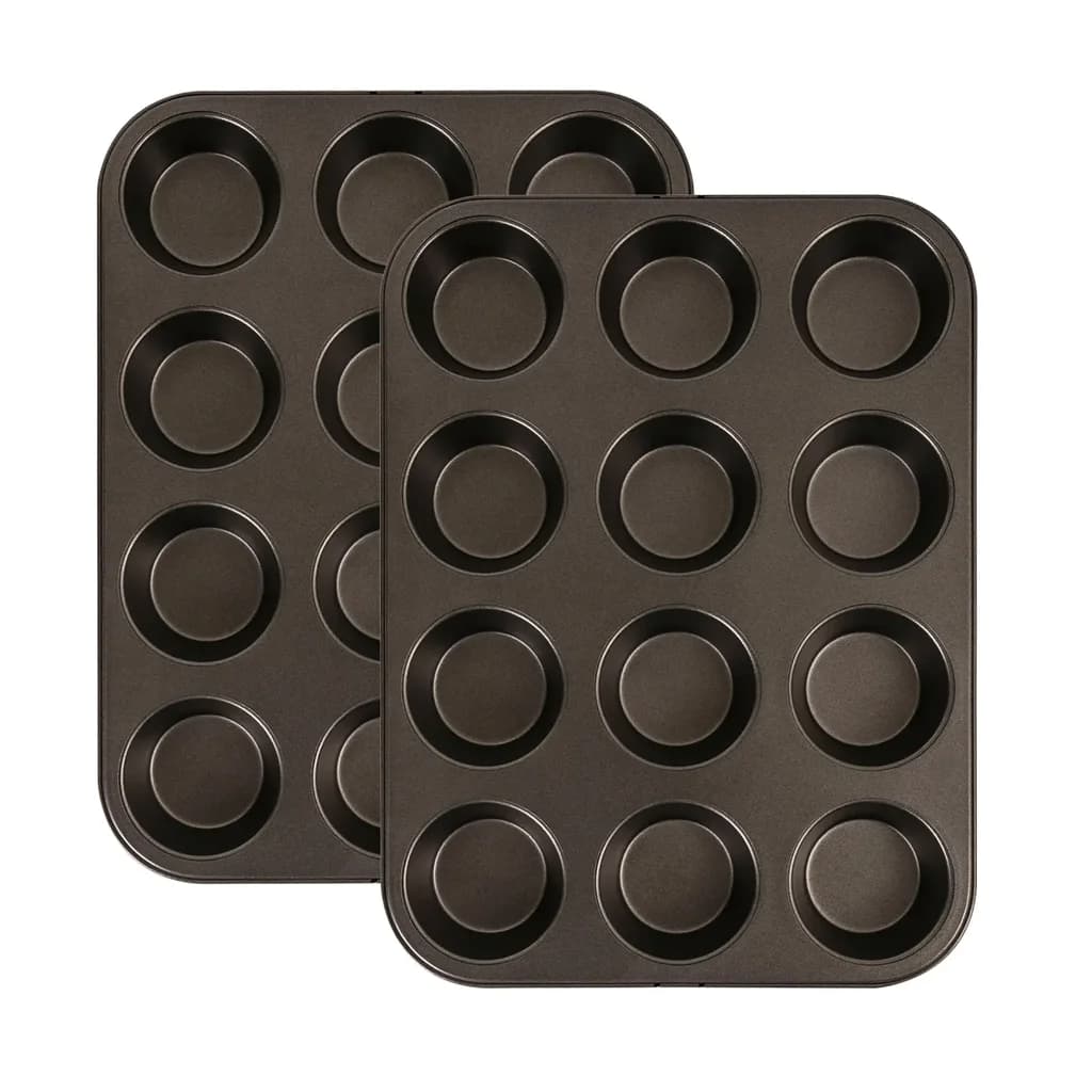 Holiday Time 2-Piece Professional Non-Stick Steel 12-Cup Muffin & Cupcake Pan Set 1
