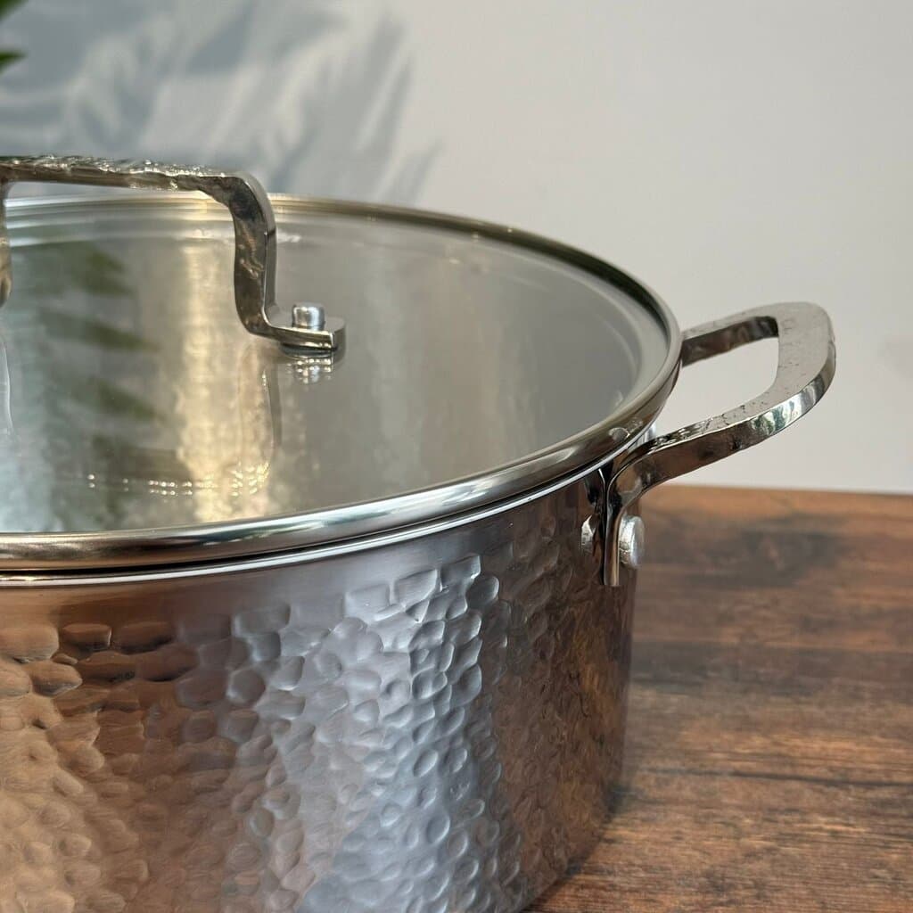 Luxury Hammered Stainless Steel Cookware Set with Frying Pan 25