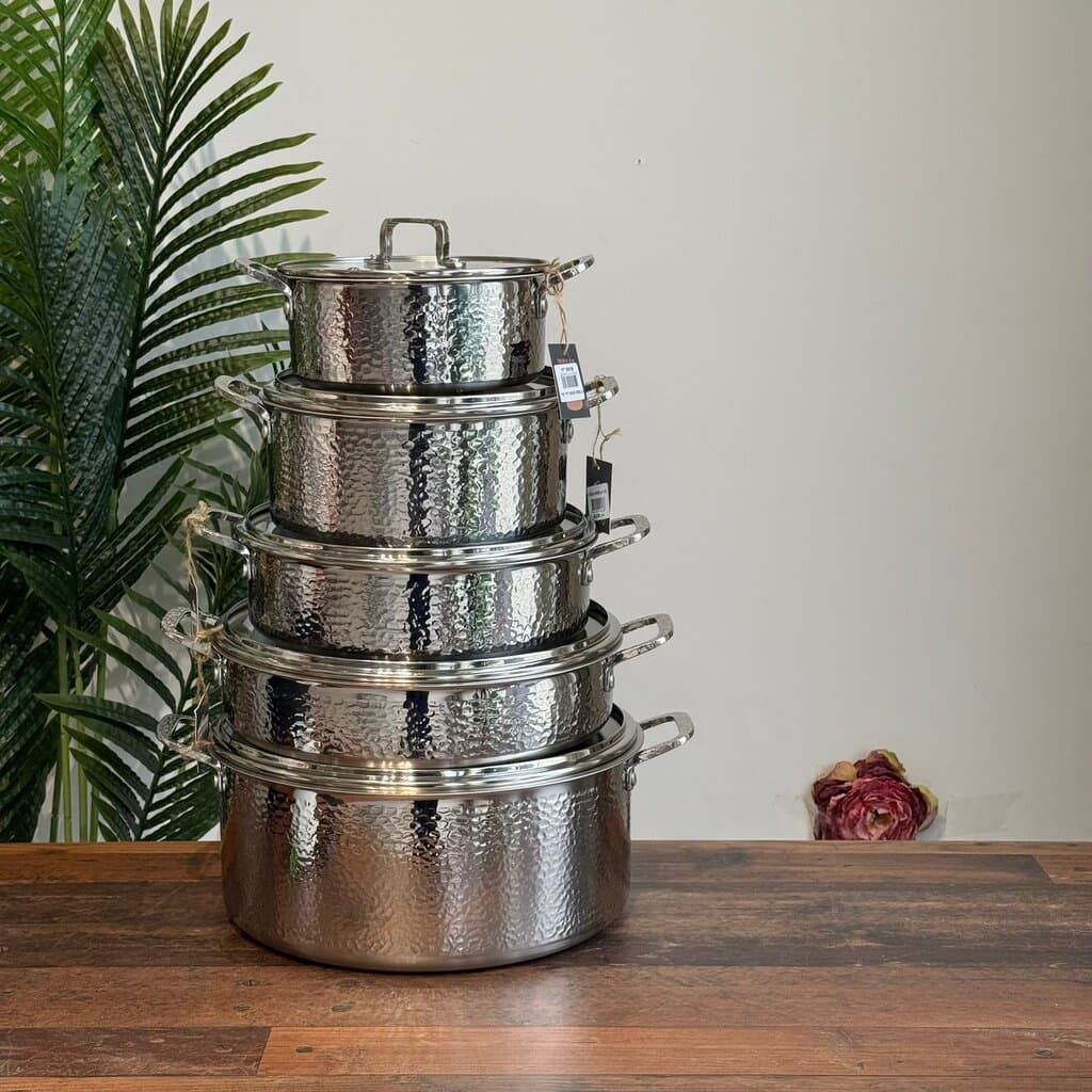 Luxury Hammered Stainless Steel Cookware Set with Frying Pan 36