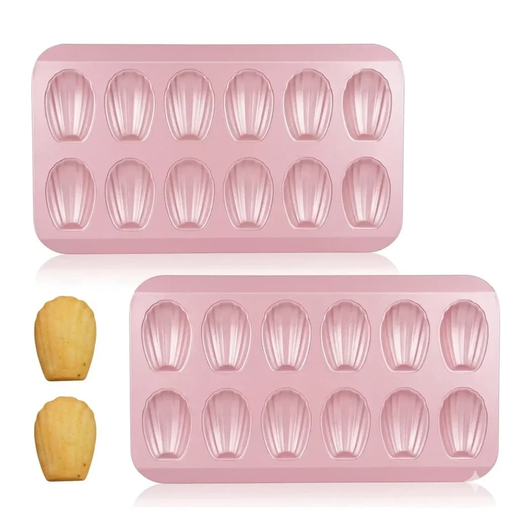 Hong Bake 2-Piece Professional Rose Gold Non-Stick Shell-Shaped Madeleine Mold Set 1