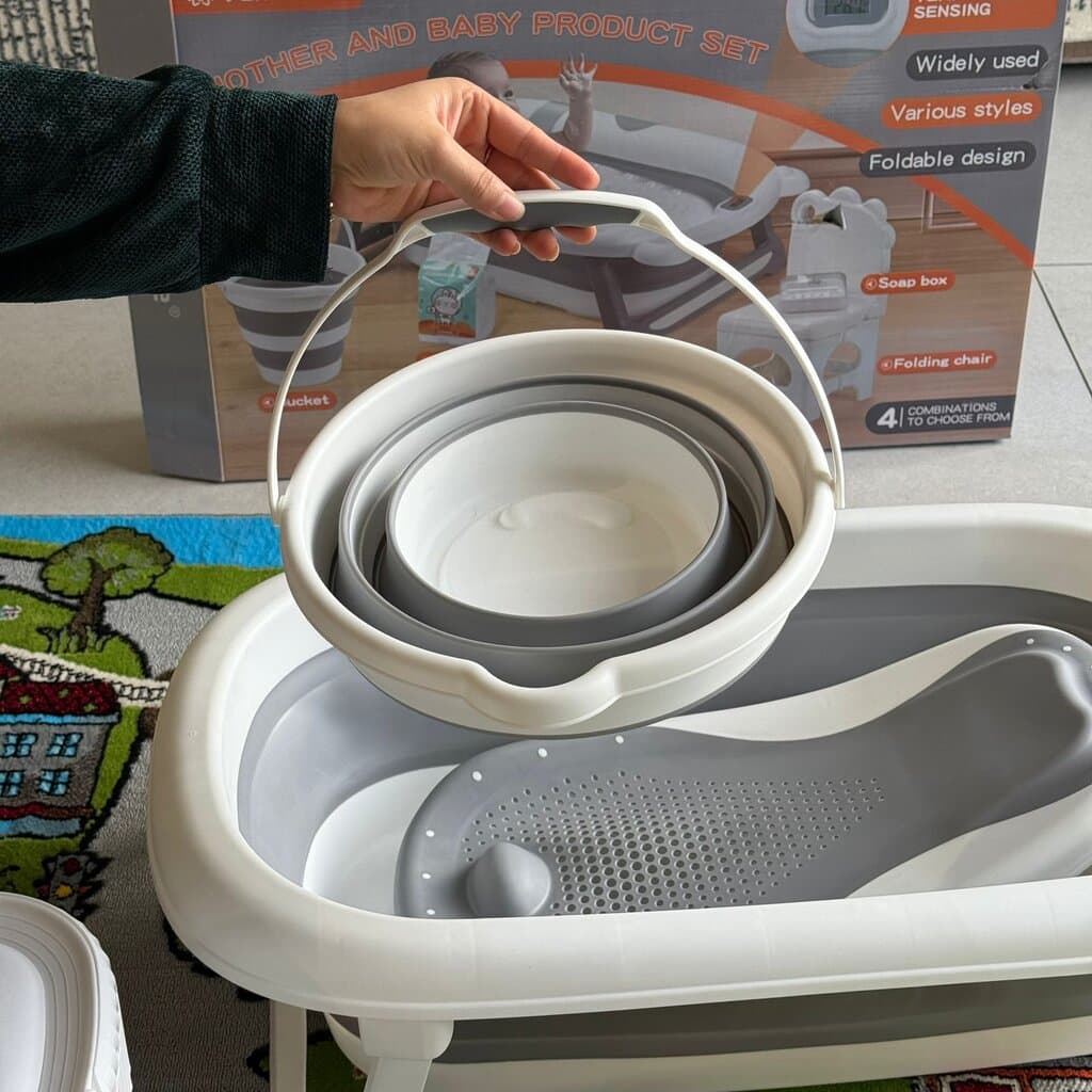 Foldable Baby Bathtub Set with Mini Washing Machine & Accessories 9