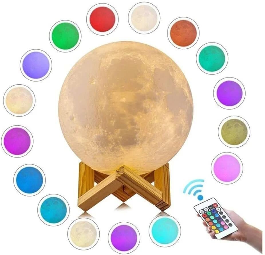 3D Moon Lamp with Wooden Stand – LED Night Light 2