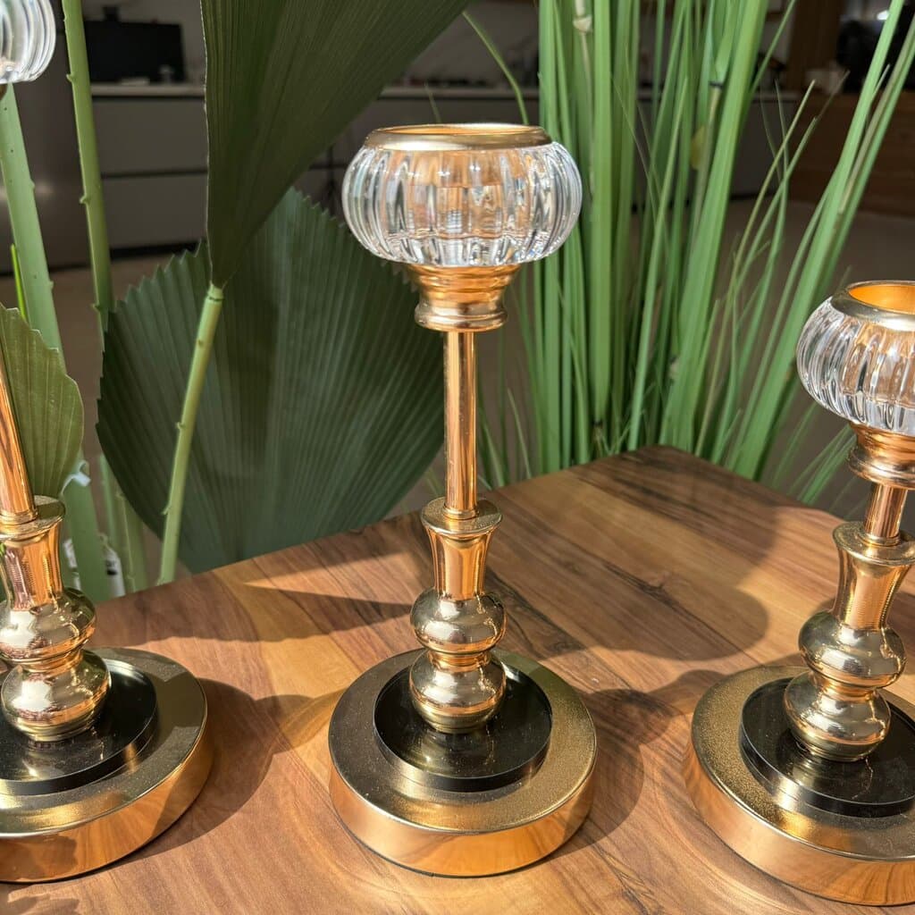 Royal Glow Glass & Gold Candle Holders Set 4