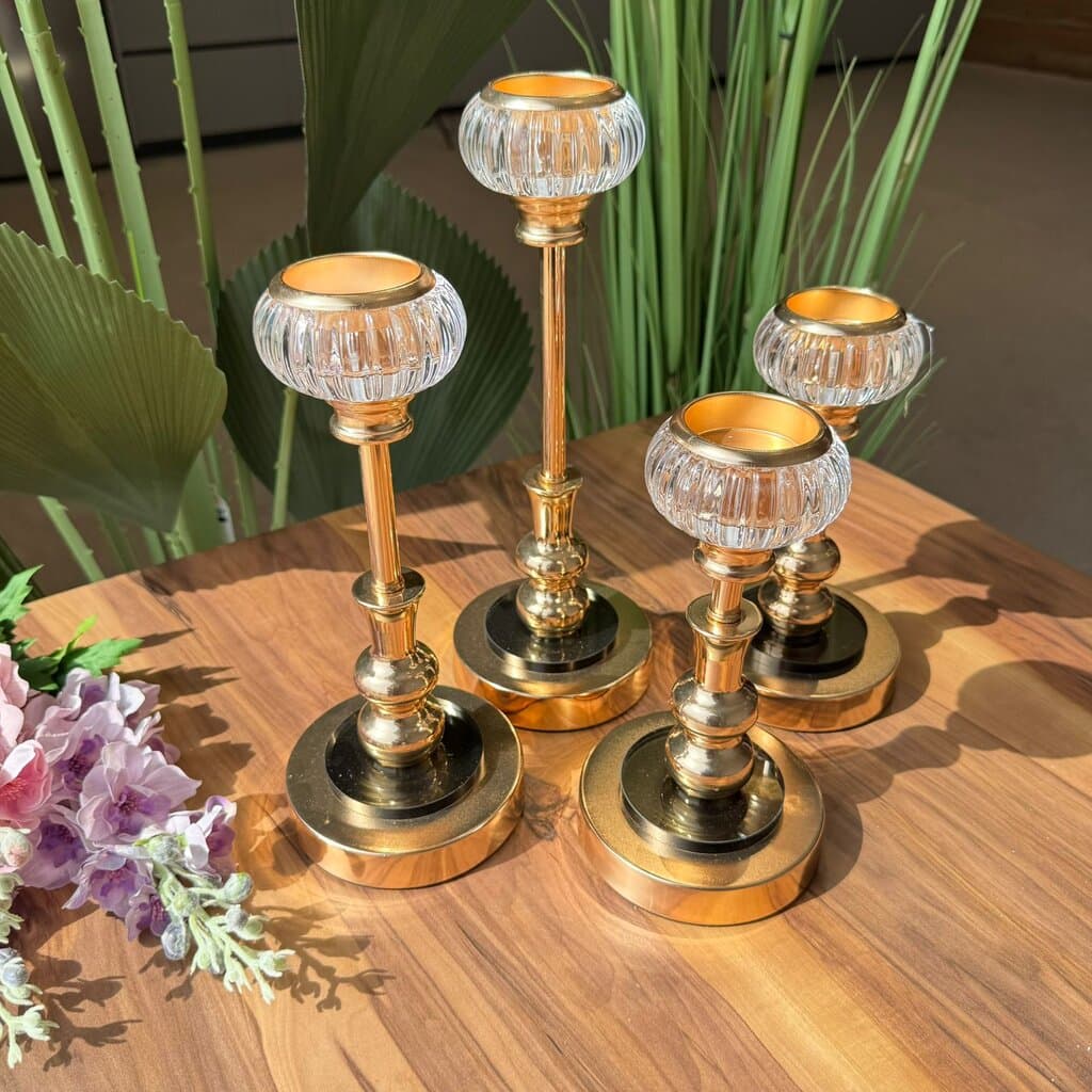 Royal Glow Glass & Gold Candle Holders Set 7