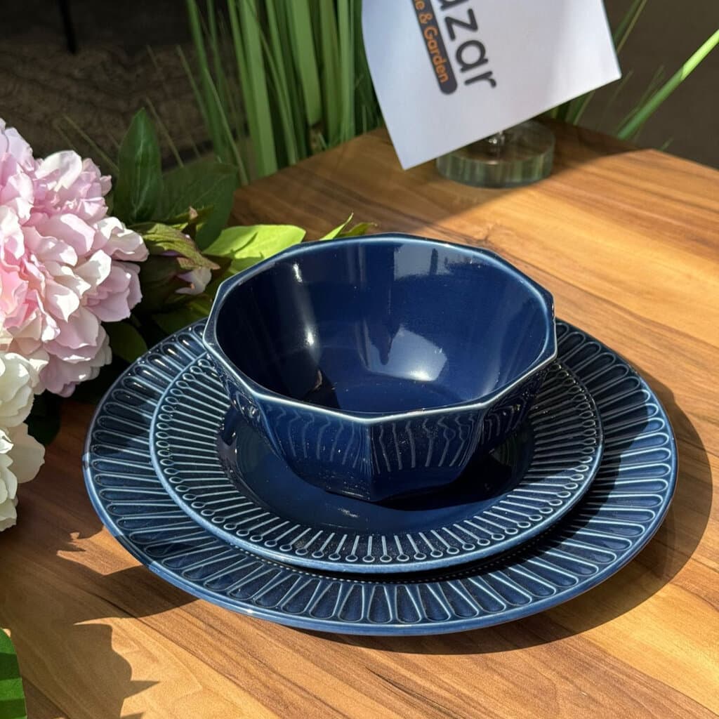 24-Peices Modern Stoneware Dining Set Textured Rim Design 1
