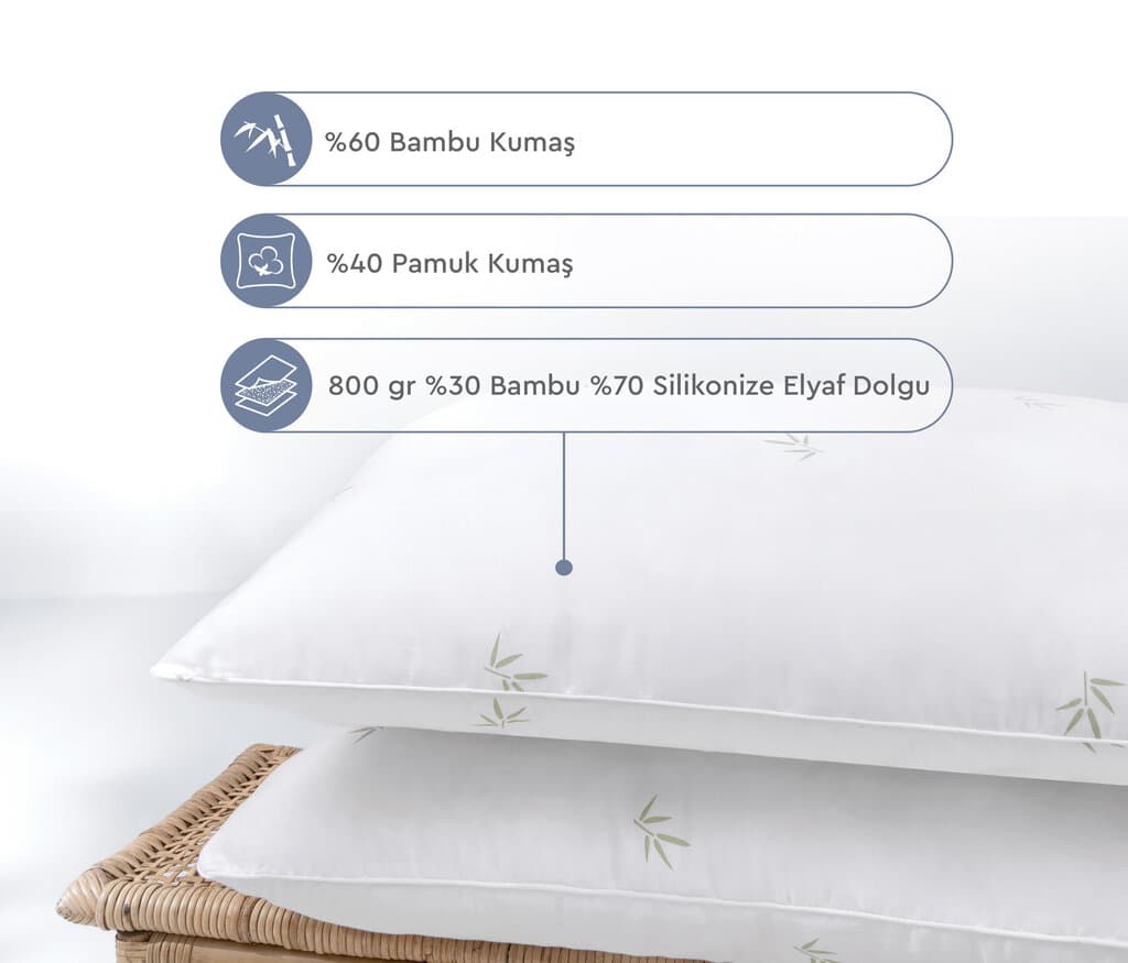 Yataş Bedding Nuevo Bamboo Pillow 800 Gr 50X70 (%30 Bamboo) - 50x70 cm (White) 3