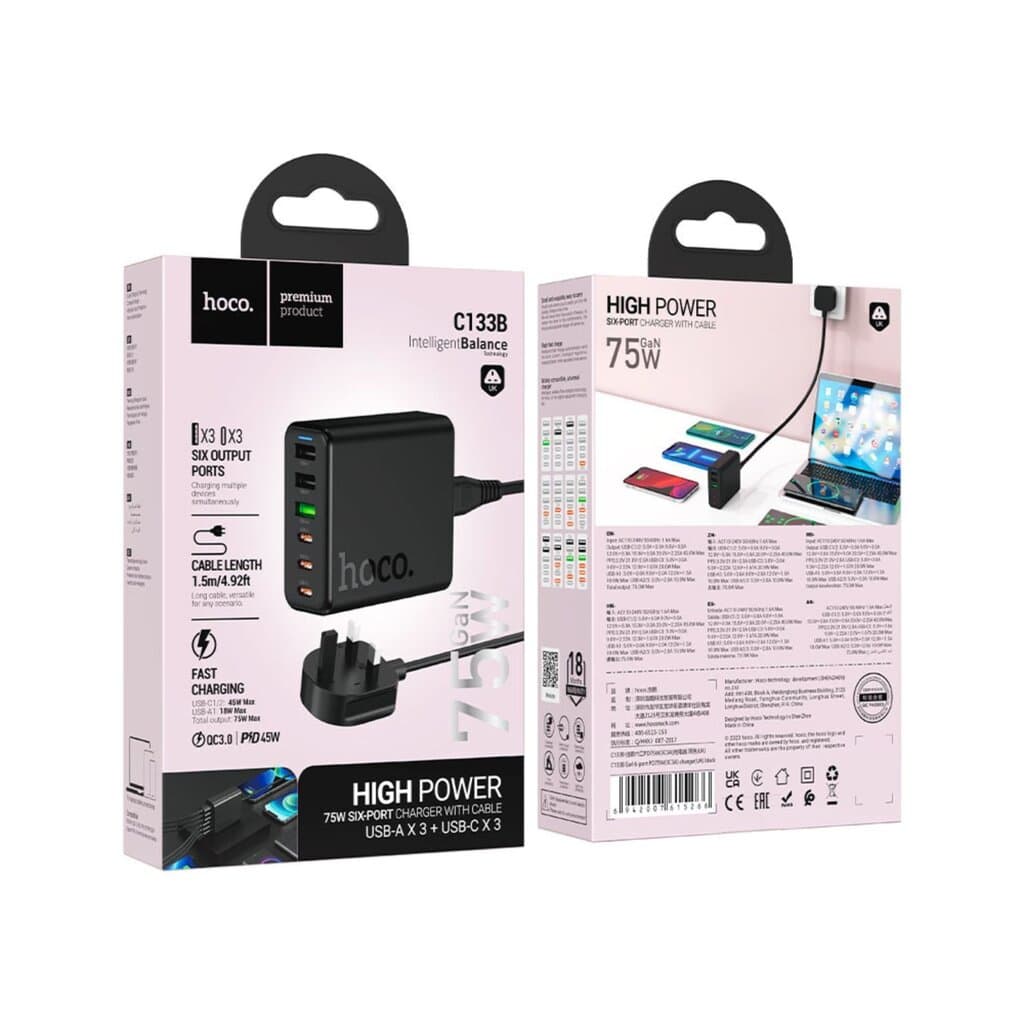 Hoco C133B Earl 75W six-port charging station 2