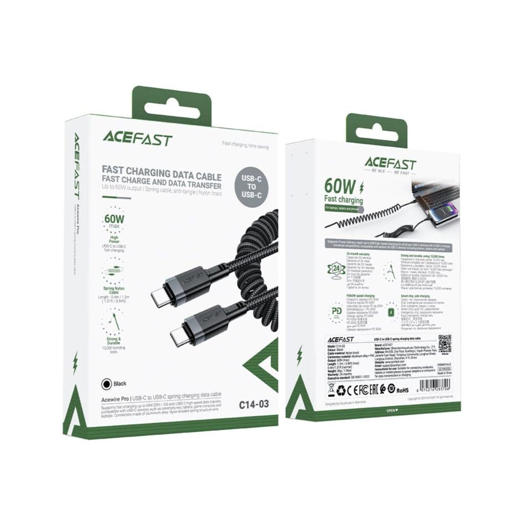 Acefast C14-03 USB-C to USB-C spring charging data cable 2