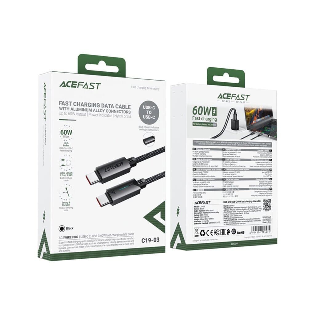 Acefast C19-03 USB-C to USB-C 60W fast charging data cable 1