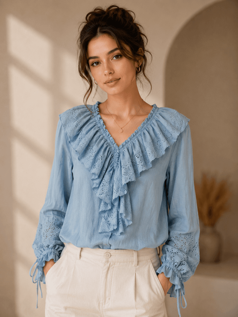 Miss Nisa Premium High-Quality Cotton Blouse for Women - Light Blue (Size 36) 1