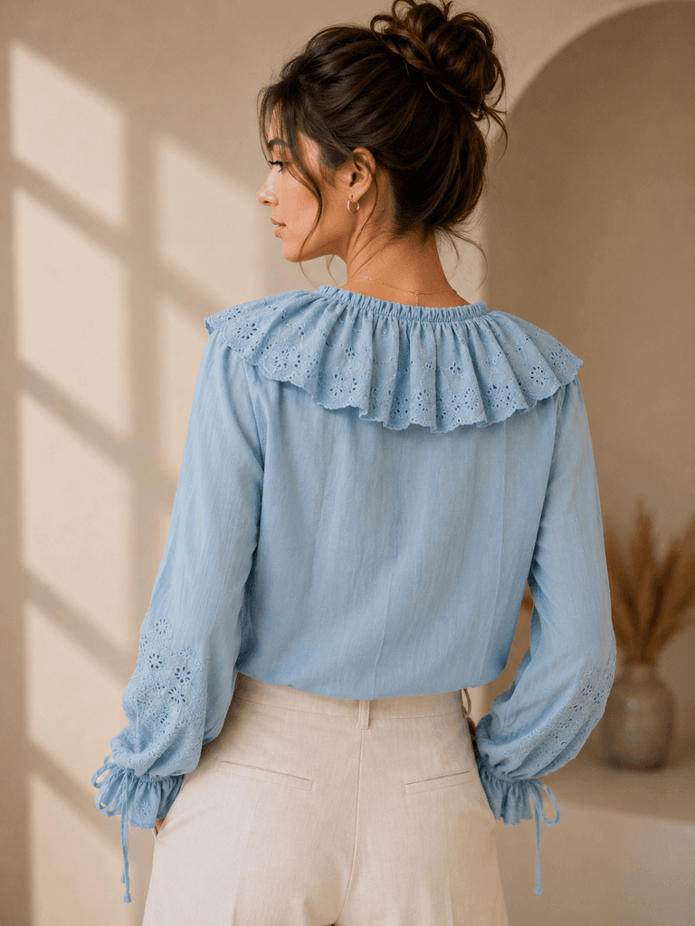 Miss Nisa Premium High-Quality Cotton Blouse for Women - Light Blue (Size 36) 2