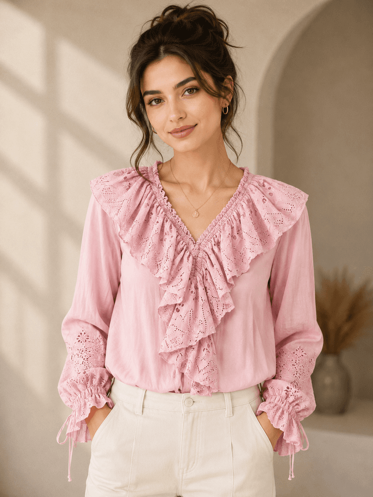 Miss Nisa Premium High-Quality Cotton Blouse for Women - Light Pink (Size 36) 1