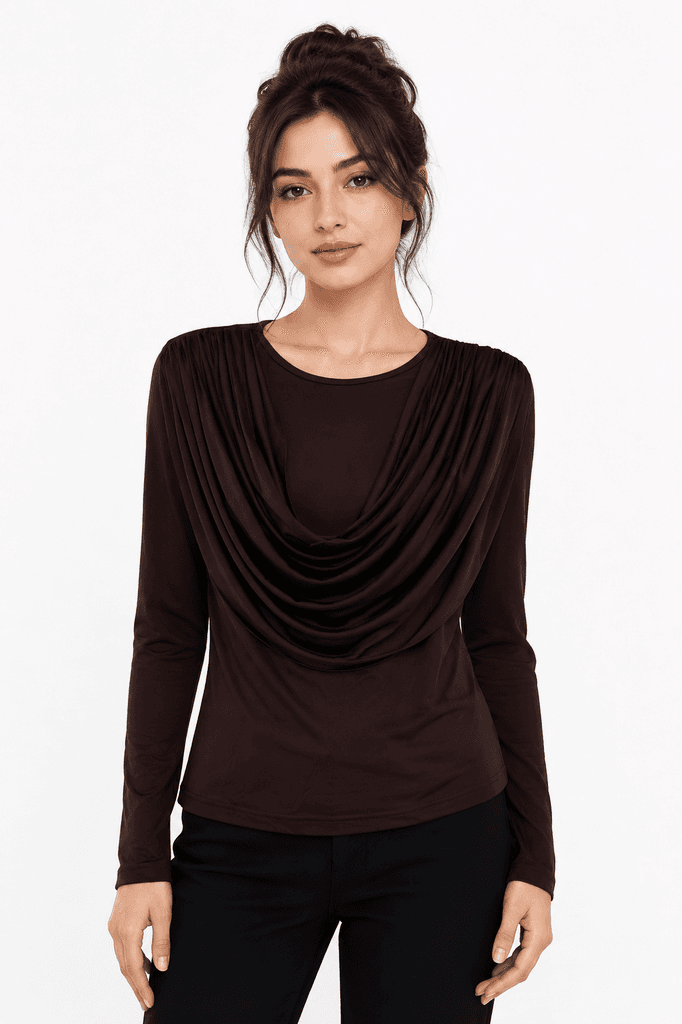 SMS FASHION Women's Elegant Dark Brown Blouse - Sophisticated High-Quality Top (Size 36) 1