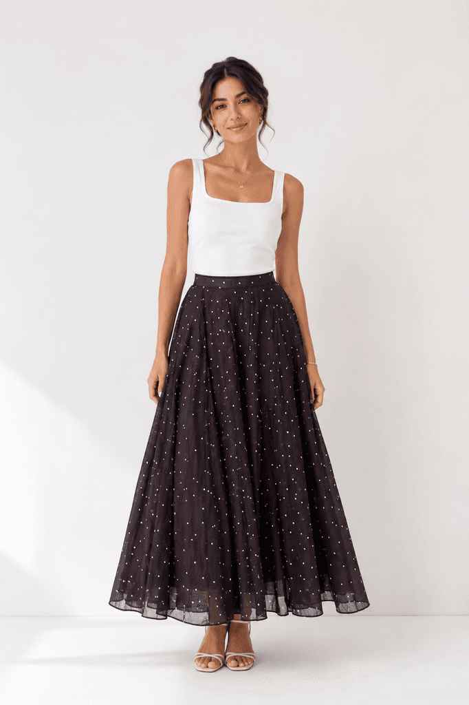 Miss Nisa Elegant Women's High-Quality Polyester Skirt - Dark Brown (36) 1