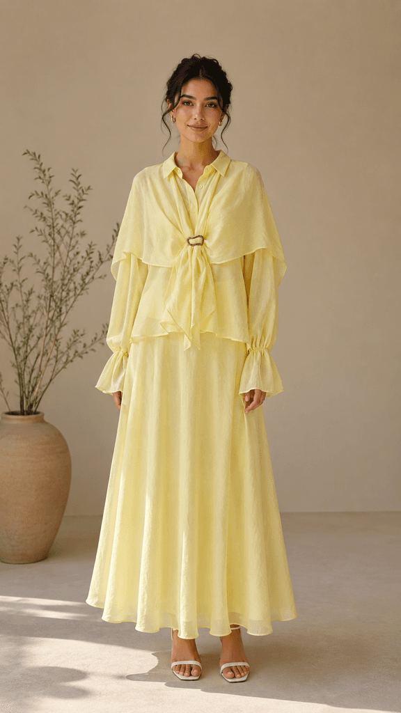 BLUE DAY'S Women's High-Quality Polyester Blouse and Skirt Set - Yellow (Size 36) 1