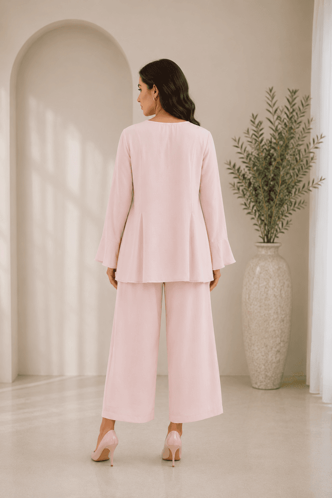 HENZA Women's Premium Blouse and Pants Set - Light Pink (S) 2