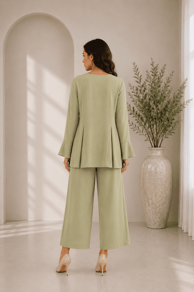 HENZA Women's Premium Blouse and Pants Set - Light Green (S) 2