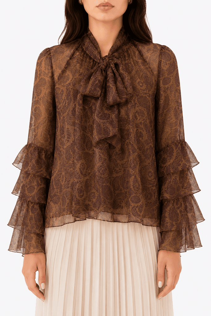 MAESTRO Premium High-Quality Women's Polyester Blouse - Dark Brown (Free Size) 1