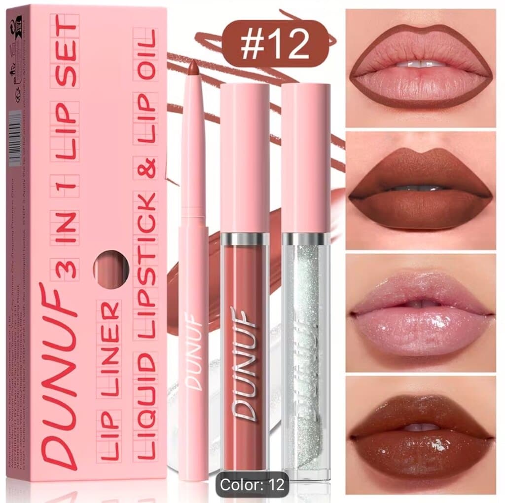 3-in-1 Lip Set Matte Lipstick, Lip Liner & Lip Oil Long Lasting Waterproof Lip Makeup Kit 1
