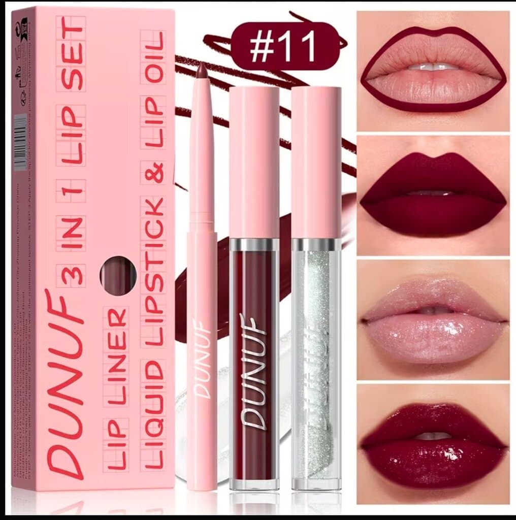 3-in-1 Lip Set Matte Lipstick, Lip Liner & Lip Oil Long Lasting Waterproof Lip Makeup Kit 1