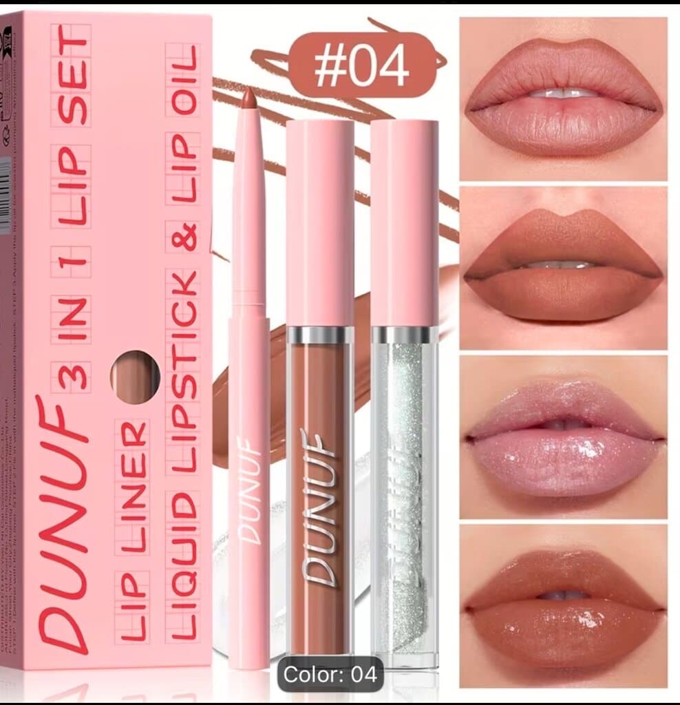 3-in-1 Lip Set Matte Lipstick, Lip Liner & Lip Oil Long Lasting Waterproof Lip Makeup Kit 1