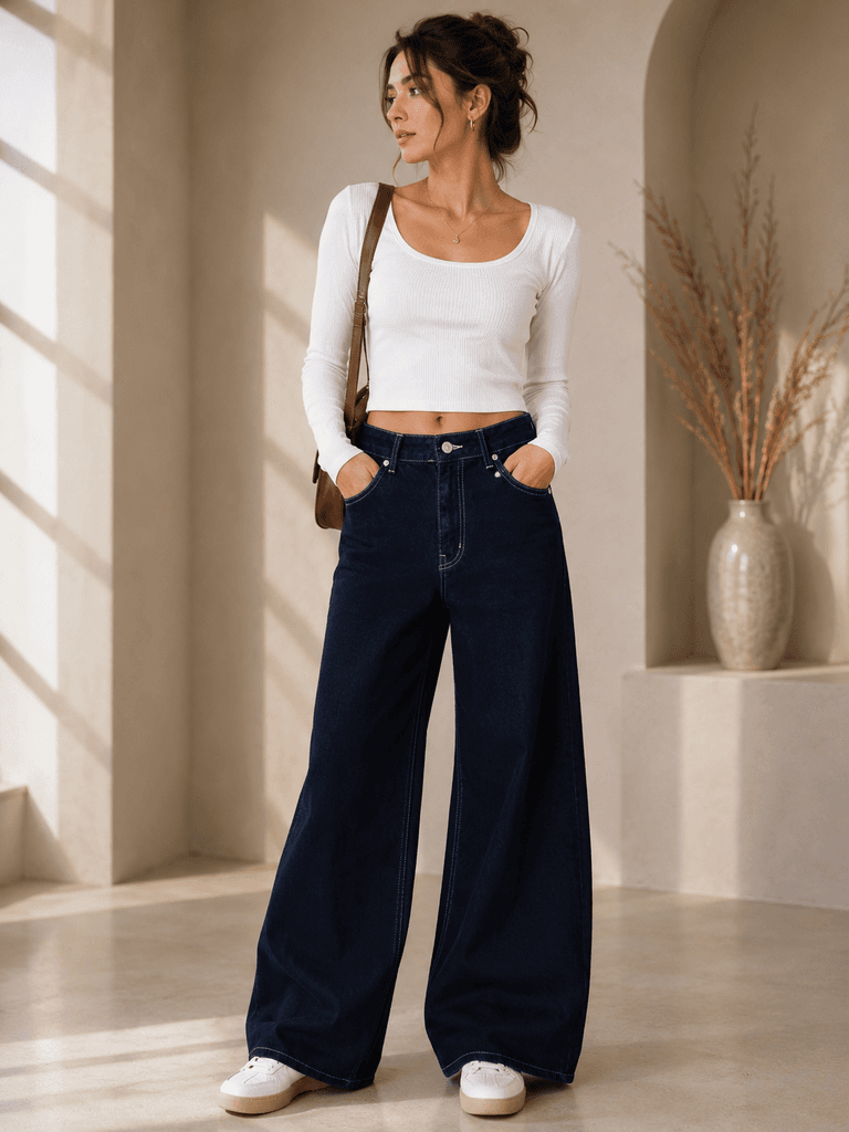 LY LOVE Premium Women's High-Quality Denim Jeans - Navy Blue (Size 36) 1