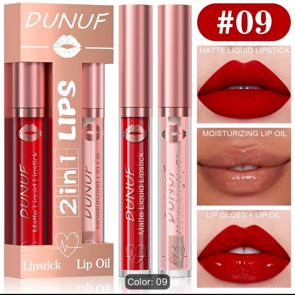2-in-1 Matte Liquid Lipstick & Moisturizing Lip Oil Long Lasting Lip Makeup Set 1