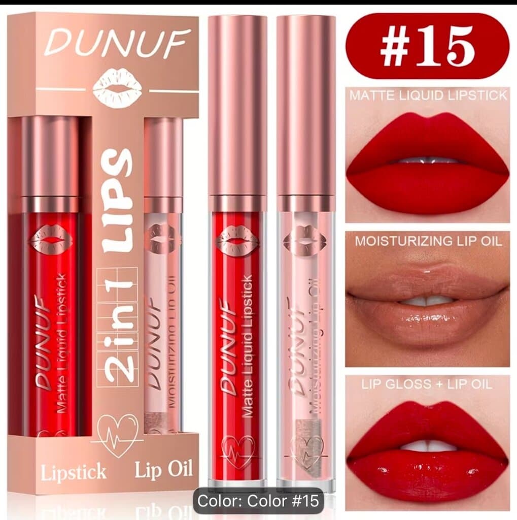 2-in-1 Matte Liquid Lipstick & Moisturizing Lip Oil Long Lasting Lip Makeup Set 1