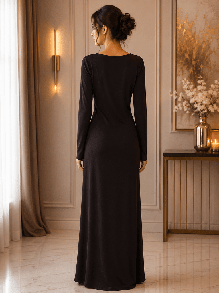 ŞAMDAN Elegant Women's Polyester Dress - Dark Brown (Size 36) 2