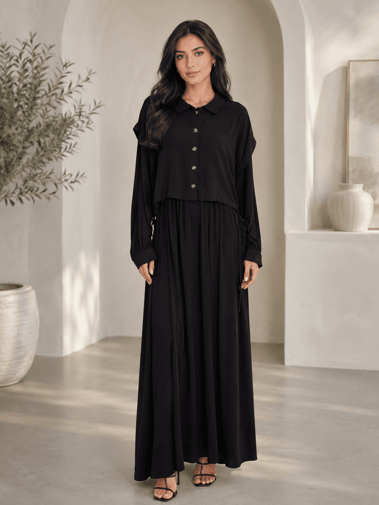 RESSAM Elegant Women's Polyester Dress - Black (Size 38) 1