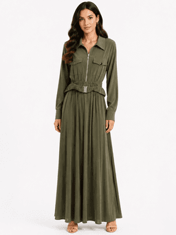 RESSAM Women's Elegant Polyester Dress - Dark Green (Size 36) — photo 1