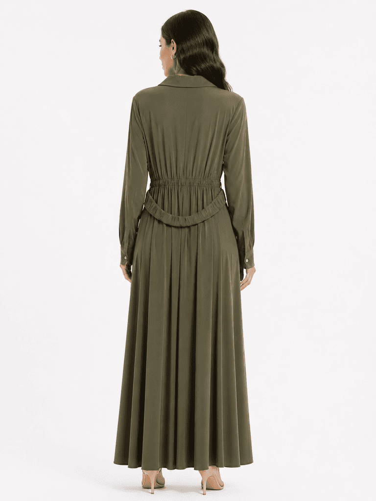 RESSAM Women's Elegant Polyester Dress - Dark Green (Size 36) — photo 2