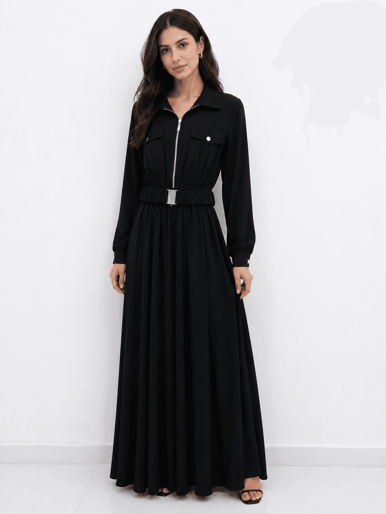 RESSAM Women's Elegant Polyester Dress - Black (Size 36)