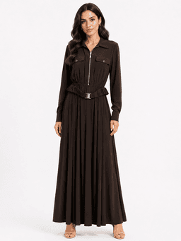 RESSAM Women's Elegant Polyester Dress - Dark Brown (Size 36) — photo 1