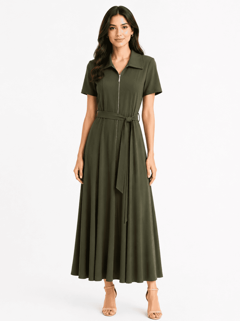 GLARMI Women's Elegant Polyester Dress - Dark Green (Size 36) 1