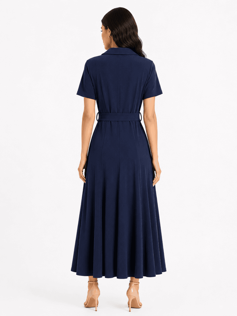 GLARMI Women's Elegant Polyester Dress - Navy Blue (Size 36) 2