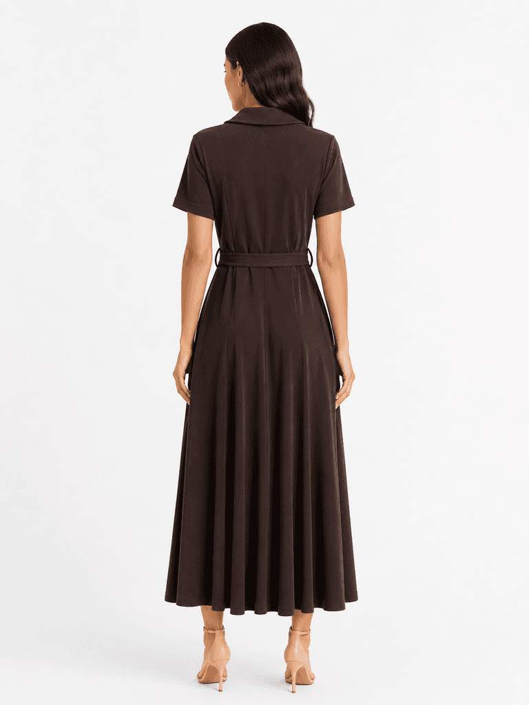 GLARMI Women's Elegant Polyester Dress - Dark Brown (Size 36) 2