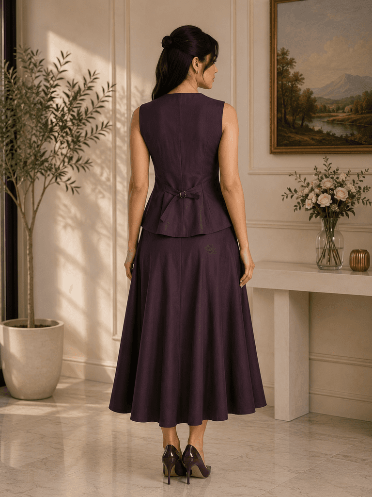 ULTRAMAXX Women's Elegant 2-Piece Vest and Skirt Set - Dark Plum (Size 38) 2