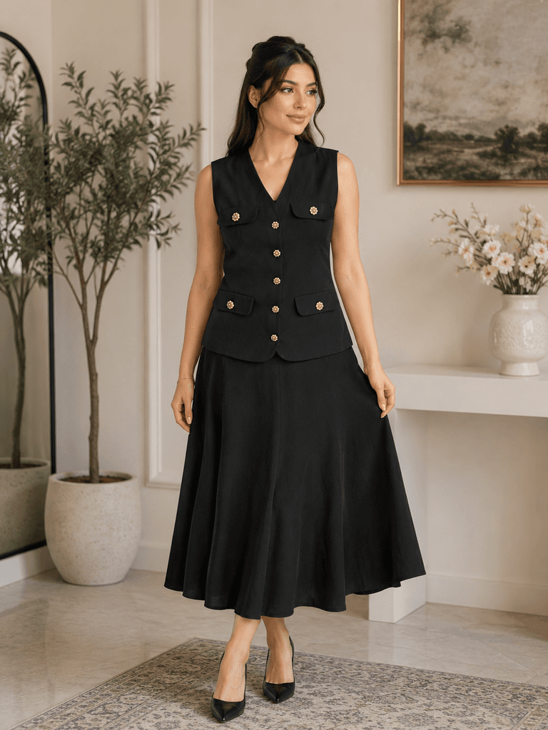 ULTRAMAXX Women's Elegant 2-Piece Vest and Skirt Set - Black (Size 38) 1