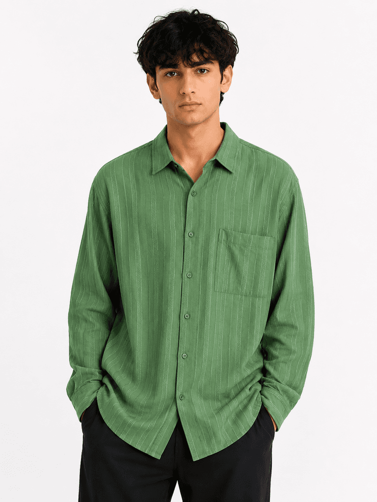 PLUS POSH Men's Premium Breathable Cotton Shirt - Green (S) 1
