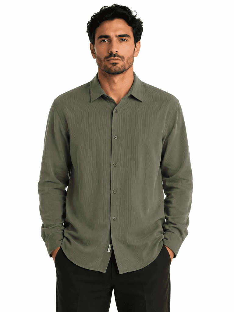 FBI Men's Premium Viskon Fabric Shirt - Dark Green (S) 1