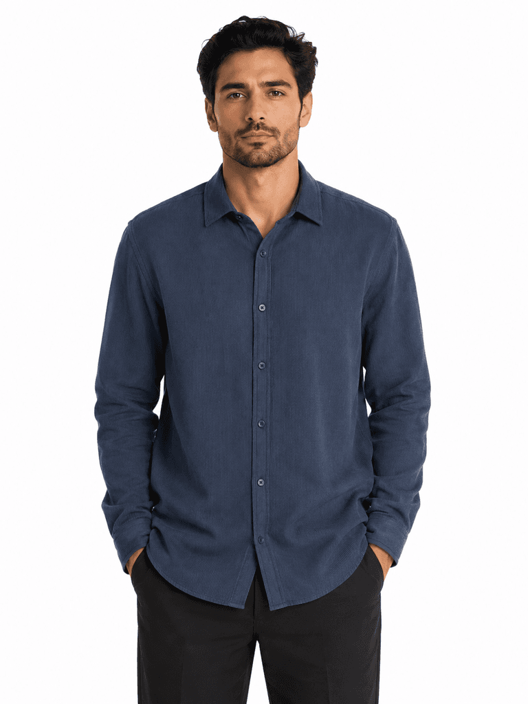 FBI Men's Premium Viskon Fabric Shirt - Navy Blue (S) 1
