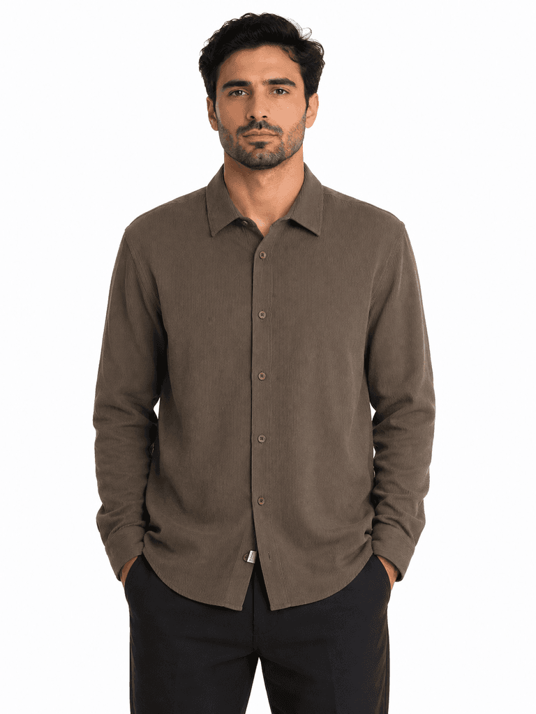 FBI Men's Premium Viskon Fabric Shirt - Dark Brown (S) 1