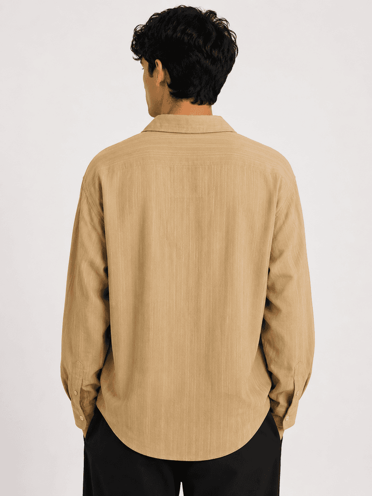 PLUS POSH Men's Premium Breathable Cotton Slim Fit Casual Shirt - Light Brown (S) 2