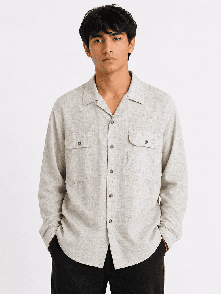 PLUS POSH Men's Premium Cotton Shirt - Light Beige (S) 1