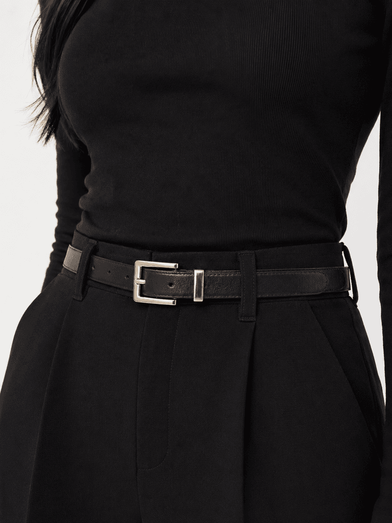 Timeless Women's Black Leather Belt with Polished Metal Buckle 1