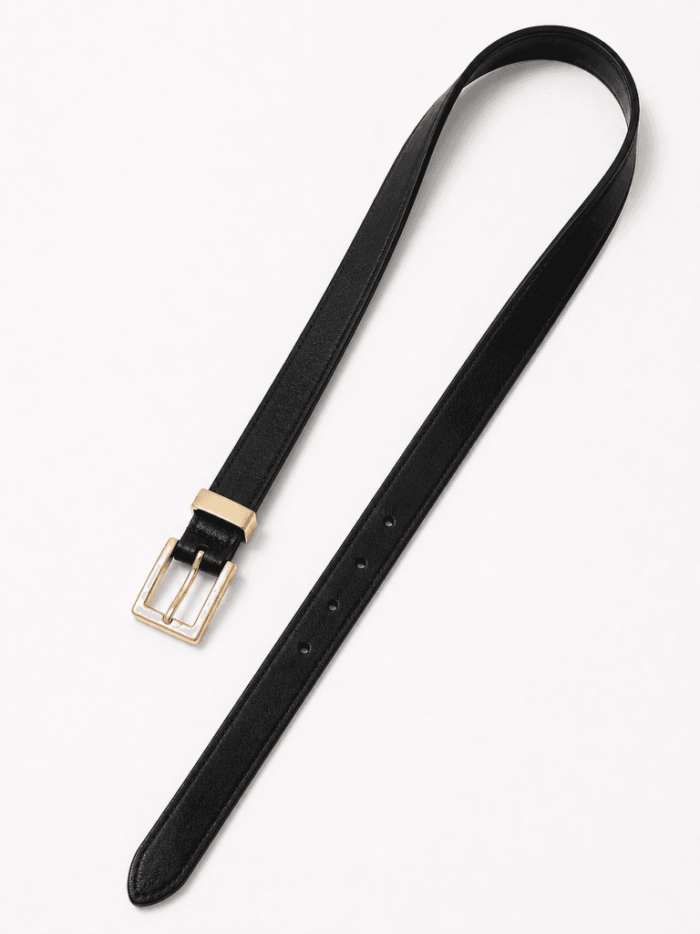 Timeless Women's Black Leather Belt with Polished Metal Buckle 2