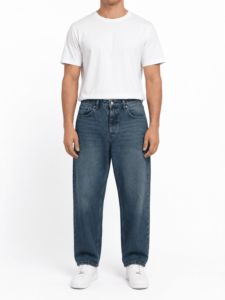 JR3 Men's Premium Baggy Cotton Trousers - Denim Blue (Size 30) 1