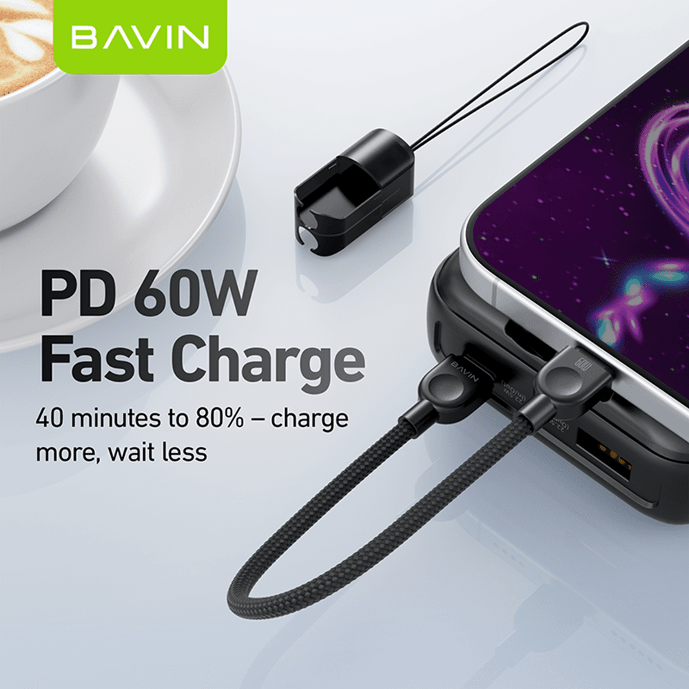 BAVIN CB411 Short Type-C to Type-C 60W Fast Charging Data Cable (18.5cm) – Compact Braided Cable 4